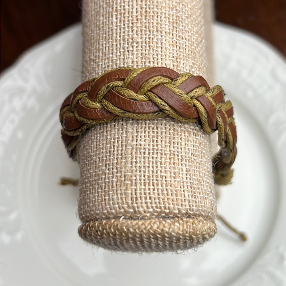 🎃3 for $25🎃 Tan Braided Leather Sliding Adjustable Bracelet